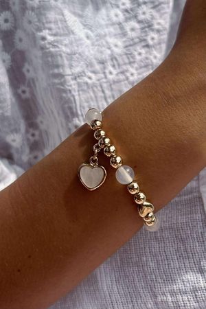 Laundry B Free Spirit Stretch Stacker Bracelet Moon Stone Heart Charm Gold